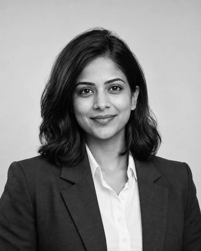 AI-generated demo portrait of fictional team member Maya Sen