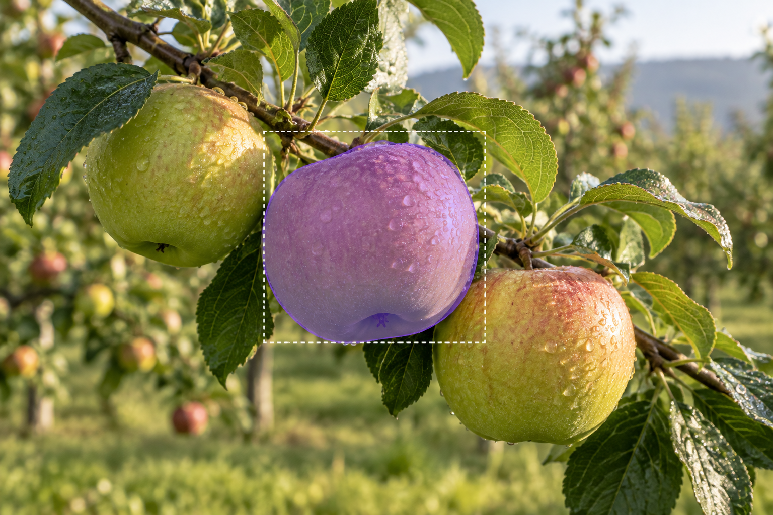 Automatic Annotation: Model-assisted fruit masks for faster annotation and human review.