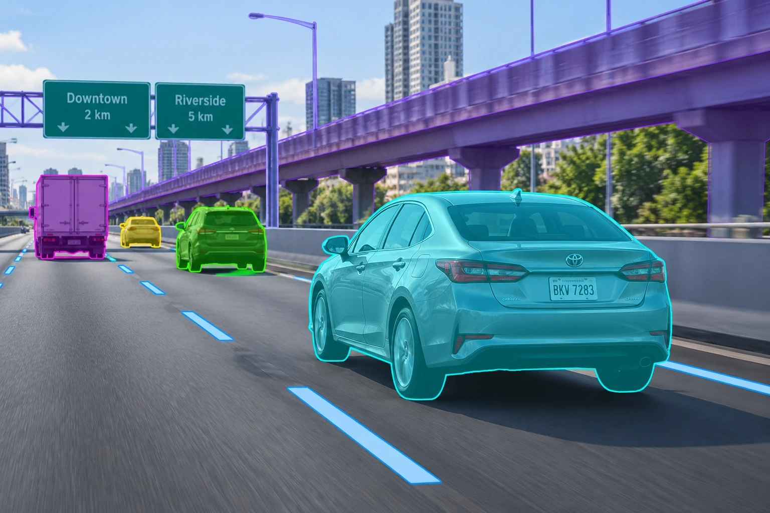 Multi-vehicle semantic perception and highway lane guidance