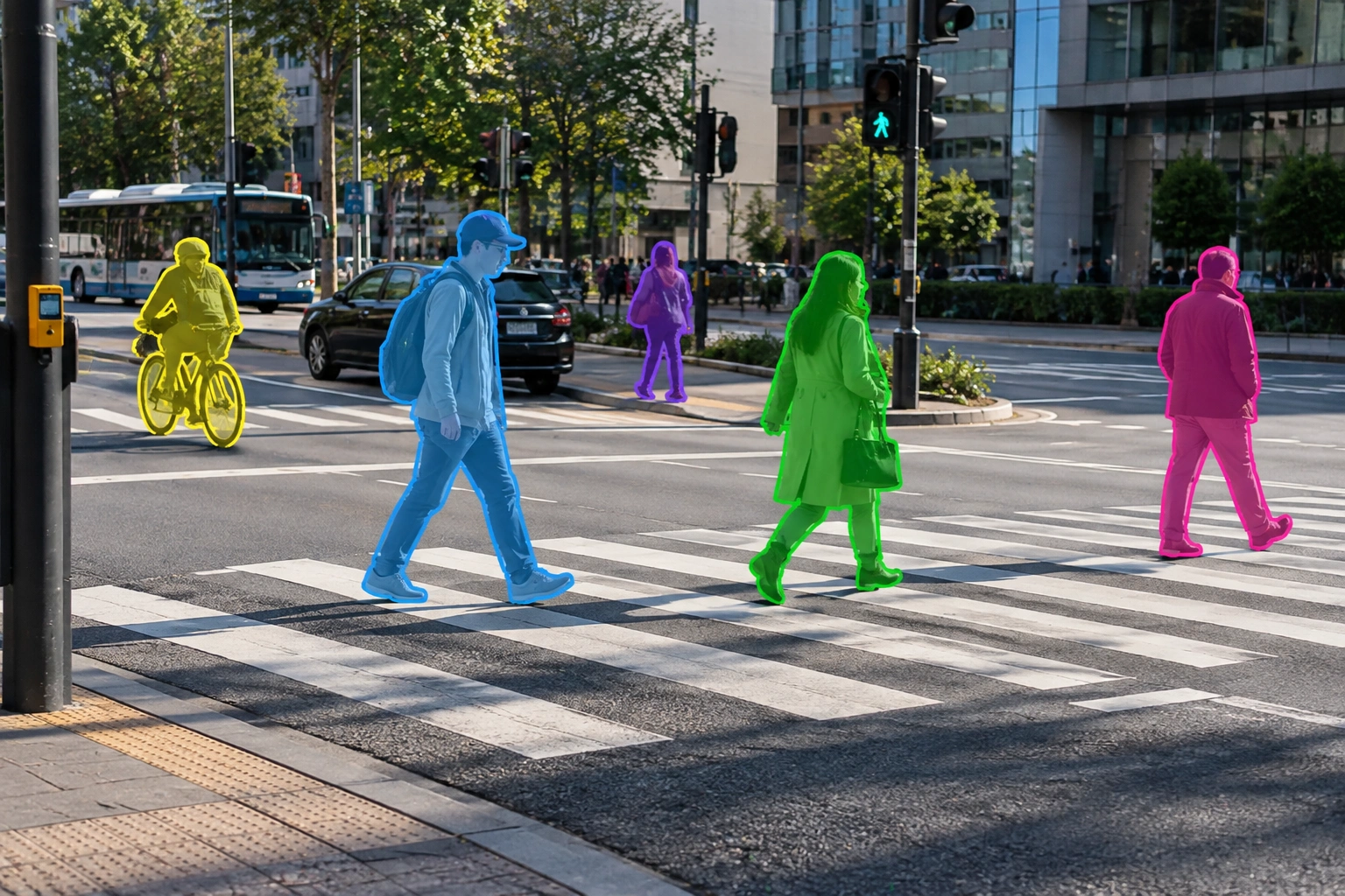 Pedestrian instance segmentation across busy city street crosswalk