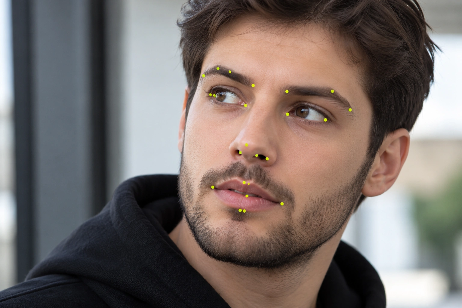 High-density facial landmark detection with neon dot mesh